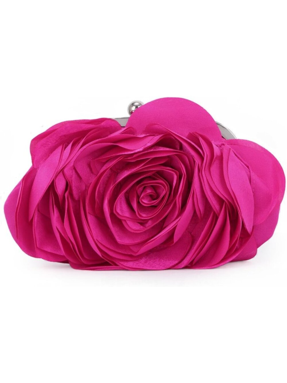 Floral Satin Evening Clutch Bag with Chain - Elegant Rose Pattern Party Purse